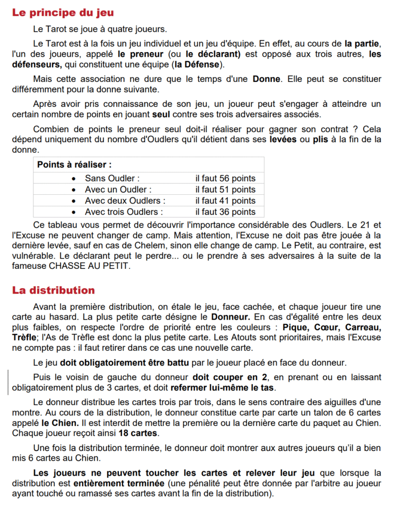 Tableau des valeurs de points au Tarot